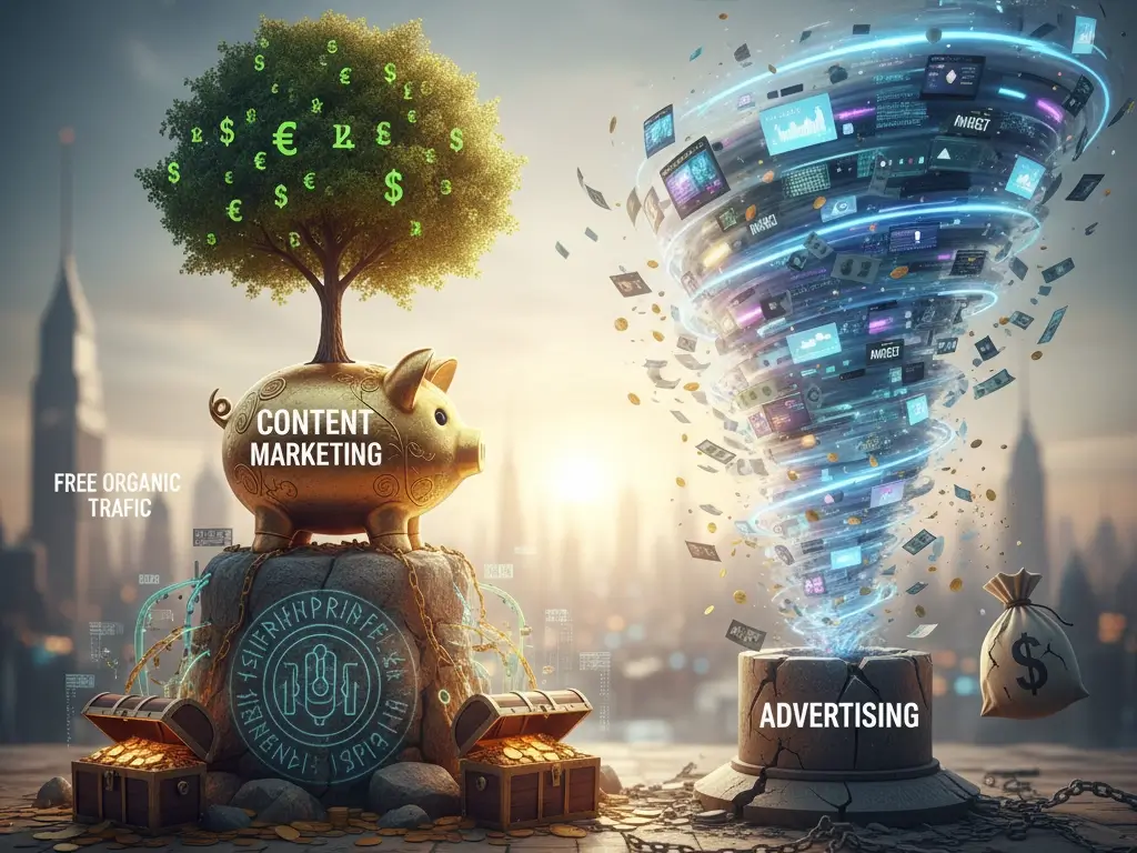 Content marketing długoterminowa inwestycja vs Google Ads krótkoterminowy koszt - porównanie strategii dla e-commerce