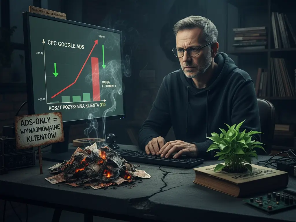 Wykres rosnących kosztów Google Ads w e-commerce - płonące pieniądze