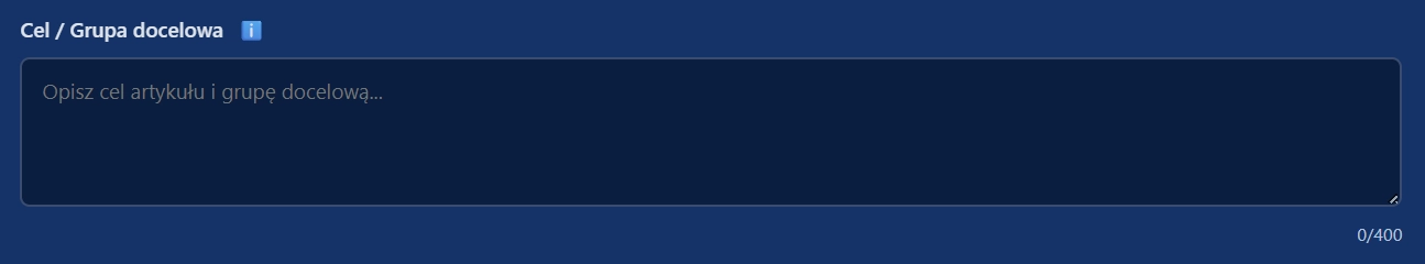 Pole: Cel / Grupa docelowa w formularzu ReSkrypt